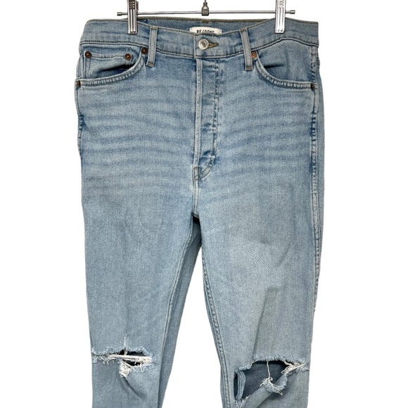 ReDone Comfort Stretch High Rise Button Fly Distressed Stove Pipe Jeans Women 31 - Picture 5 of 15